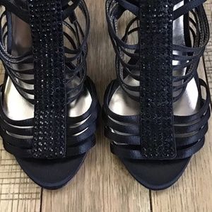 BCBG Maxazria Size 6 Black Strappy Sparkly Sexy Slingbacks Stiletto Heels $225
